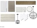 Selection of interior design material options including cabinet, backsplash, flooring and lighting at 17588 W Adams St, Goodyear, AZ 85338