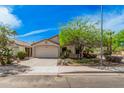 Attractive single-Gathering home featuring a well-kept front yard, mature landscaping, and a two-car garage in a suburban setting at 9309 E Obispo Ave, Mesa, AZ 85212