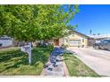 Well-kept home with healthy green grass, decorative plants, and inviting pathway leading to the front door at 4112 E Maldonado Dr, Phoenix, AZ 85042