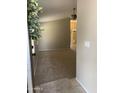 Spacious living room featuring neutral paint and new carpeting with a ceiling fan at 7415 S 16Th S Dr, Phoenix, AZ 85041