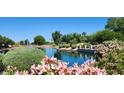 Community pond view with landscaping, a fountain and bright blue skies at 14748 W Willow Ln, Surprise, AZ 85374