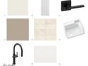 Selection of interior design materials showcasing color palettes for walls, floors, fixtures and hardware at 14207 E Highland Ave, Fountain Hills, AZ 85268