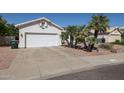 Exterior shot of a two-car garage, desert landscaping, and palm trees at 238 W Marco Polo Rd, Phoenix, AZ 85027