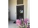 Elegant front door with decorative metalwork, adorned with a wreath and flanked by colorful floral arrangements at 14253 N Honeysuckle N Dr, Fountain Hills, AZ 85268