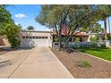 Charming home featuring a lush front yard, mature trees, and a driveway leading to the attached garage at 8814 N 86Th St, Scottsdale, AZ 85258
