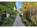 Lush walkway leading to the courtyard gate, lined with vibrant, colorful greenery and plants at 3637 E Monterosa St # 3, Phoenix, AZ 85018
