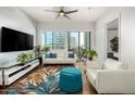 Stylish living room with city views, hardwood floors, modern furniture, and a bright, open atmosphere at 3131 N Central Ave # 6010, Phoenix, AZ 85012