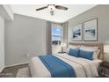 Comfortable bedroom with plush bedding, mountain view, and ample natural light at 19777 N 76Th St # 3238, Scottsdale, AZ 85255
