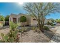 Charming home with desert landscaping featuring mature cacti and a stone ground covering at 15148 N 100Th Pl, Scottsdale, AZ 85260