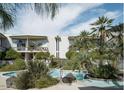 Community swimming pool surrounded by lush landscaping and palm trees at 334 W Medlock Dr # D102, Phoenix, AZ 85013
