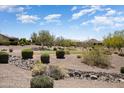 Beautiful backyard area overlooking the community golf course with desert landscaping features at 26725 W Marco Polo Rd, Buckeye, AZ 85396