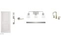 Image displaying a white door, bathroom faucet, and a sleek, modern three light fixture at 11423 E Utah Ave, Mesa, AZ 85212