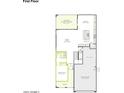 Open-concept first floor plan featuring a spacious kitchen, great room, and covered outdoor living at 1549 E Eleana Ln, Gilbert, AZ 85298