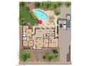 Detailed floor plan of a home with a pool, pergola, garage, shed, bedrooms, bathrooms, kitchen, Gathering and living room at 5837 E Presidio Rd, Scottsdale, AZ 85254