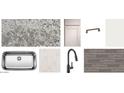Sample of kitchen material selections; white/gray granite countertops, white shaker cabinets, wood-look tile at 47748 W Moeller Rd, Maricopa, AZ 85139