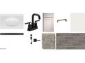 Sample of bathroom hardware selections; dark faucet, cabinet hardware, gray wood-look tile, plush gray carpet at 47748 W Moeller Rd, Maricopa, AZ 85139