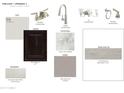 A display showcases paint color, cabinet, countertops, carpet, backsplash, and wood-look tile samples at 17747 W Fulton St, Goodyear, AZ 85338