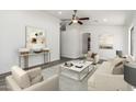 Bright living room features neutral tones, modern decor, and a stylish ceiling fan at 11004 E Delta Ave, Mesa, AZ 85208