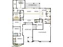 Detailed floor plan showcases open layout with owner's retreat, courtyard, and 4-car garage at 18141 E Silver Creek Ln, Queen Creek, AZ 85142