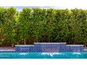 Tranquil pool water feature with decorative tile, surrounded by green privacy landscaping at 903 E Jacob St, Chandler, AZ 85225