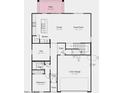 Layout of the first floor of a two story home, including a flex room, kitchen, and 2-car garage at 25168 N 167Th Ave, Surprise, AZ 85387