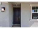 A welcoming front entrance featuring a modern light fixture and stylish, dark-stained door at 18236 W Daley Ln, Surprise, AZ 85387