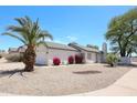 Charming single-story home with desert landscaping, mature palm tree, and flowering bushes at 8521 W Mauna Loa Ln, Peoria, AZ 85381