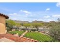 Beautifully landscaped front yard with green lawns and panoramic mountain views at 10182 E Gilded Perch Dr, Scottsdale, AZ 85255