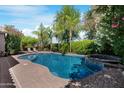 Backyard oasis featuring a sparkling pool with a spa and lush tropical landscaping at 2856 E Desert Broom Pl, Chandler, AZ 85286