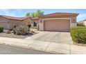 Driveway with desert landscaping, cacti, and a two-car garage with a tile roof at 5332 S Citrus Ct, Gilbert, AZ 85298