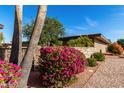 Charming exterior view with lush landscaping and palm trees, creating a serene setting at 10802 W Thunderbird Blvd, Sun City, AZ 85351