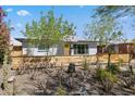 Beautiful home featuring a yellow front door, grey paint, mature trees, and desert landscaping at 2039 N 12Th St, Phoenix, AZ 85006