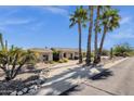 Desert property featuring mature palm trees, cactus, and meticulous rock landscaping at 15620 E Palomino Blvd, Fountain Hills, AZ 85268
