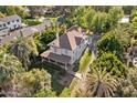 Aerial view of the house surrounded by lush greenery and mature palm trees at 7252 N Central Ave, Phoenix, AZ 85020