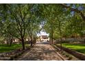 Scenic driveway lined with mature trees and manicured landscaping leading to a stunning estate at 7525 N Shadow Mountain Rd, Paradise Valley, AZ 85253