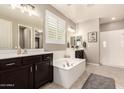 Gorgeous primary bathroom with dual sinks, soaking tub and walk-in shower at 2440 W Arroyo Way, San Tan Valley, AZ 85144