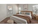 Well-lit bedroom with carpet, minimalist decor and two windows at 35397 N Shorthorn Trl, San Tan Valley, AZ 85143