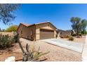 This single-story home features a two-car garage, desert landscaping, and low-maintenance yard at 40264 W Lococo St, Maricopa, AZ 85138