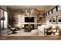 Bright and airy living room with a fireplace, modern furniture, and hardwood floors at 4915 N Ascent Dr, Scottsdale, AZ 85251