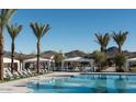 Community pool area with cabanas, lounge chairs, and manicured landscaping at 2469 W Rowel Rd, Phoenix, AZ 85085