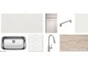 Selection of white quartz countertops, cabinets, hardware, subway tile backsplash, and wood-look flooring at 15781 W Beryl Ave, Waddell, AZ 85355