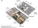 Layout showcases open floor plan, highlighting kitchen, living, dining, and outdoor patio spaces at 1601 N Saba St # 308, Chandler, AZ 85225