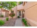 Inviting front entrance featuring a stylish front door, manicured landscaping, and a walkway leading to the entrance at 6459 E Sugarloaf St, Mesa, AZ 85215