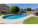 Sparkling pool area featuring lush green grass and comfortable lounge chairs at 3105 E Amber Ridge Way, Phoenix, AZ 85048