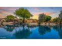 Scenic waterfront view with mature trees and vibrant sky, perfect for tranquil living and enjoying picturesque sunsets at 19942 N 108Th Ave, Peoria, AZ 85373
