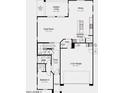 Layout showing first-floor plan with open-concept kitchen, great room, dining area, and a two-car garage at 7837 E Raleigh Ave, Mesa, AZ 85212
