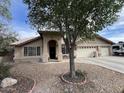 Inviting single-story home with a well-manicured front yard, featuring a mature shade tree and lush landscaping at 8981 W Tuckey Ln, Glendale, AZ 85305