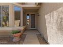 Welcoming front porch featuring decorative planter and door, enhancing the curb appeal of this lovely home at 8237 W Alex Ave, Peoria, AZ 85382