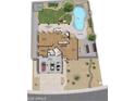 Detailed floor plan showcasing the layout with a pool, patio, garage, kitchen, and living spaces at 780 S Lagoon Dr, Gilbert, AZ 85233
