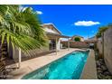 Relaxing backyard oasis featuring a pool, covered patio, palm tree and privacy fence at 16044 S 41St Pl, Phoenix, AZ 85048
